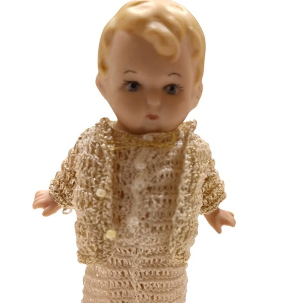 2 Vintage Bisque Jointed Dolls, 3.75", Made in Germany, In Crochet Clothes - Picture 6 of 10